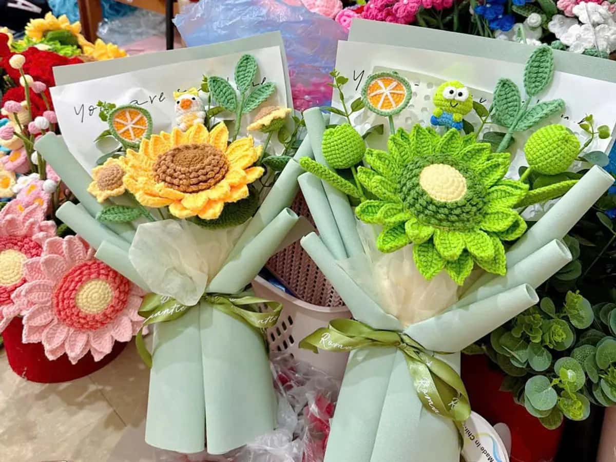 Bó hoa len handmade dùng làm quà tặng